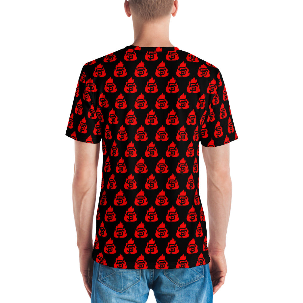 Men's Black & Red SF Flame All Over Print T-Shirt