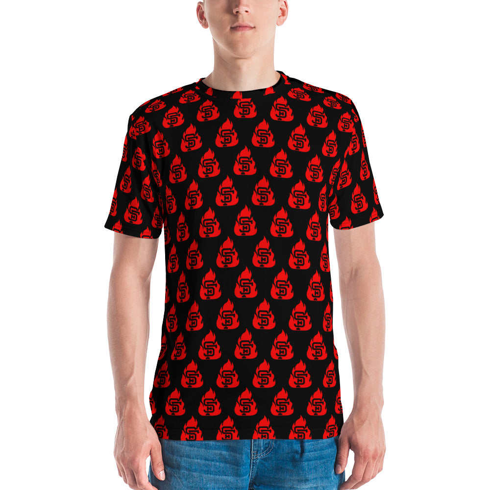 Men's Black & Red SF Flame All Over Print T-Shirt