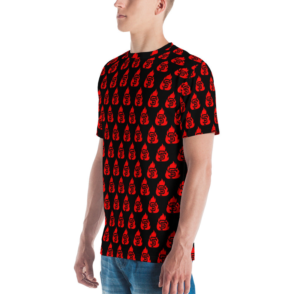 Men's Black & Red SF Flame All Over Print T-Shirt