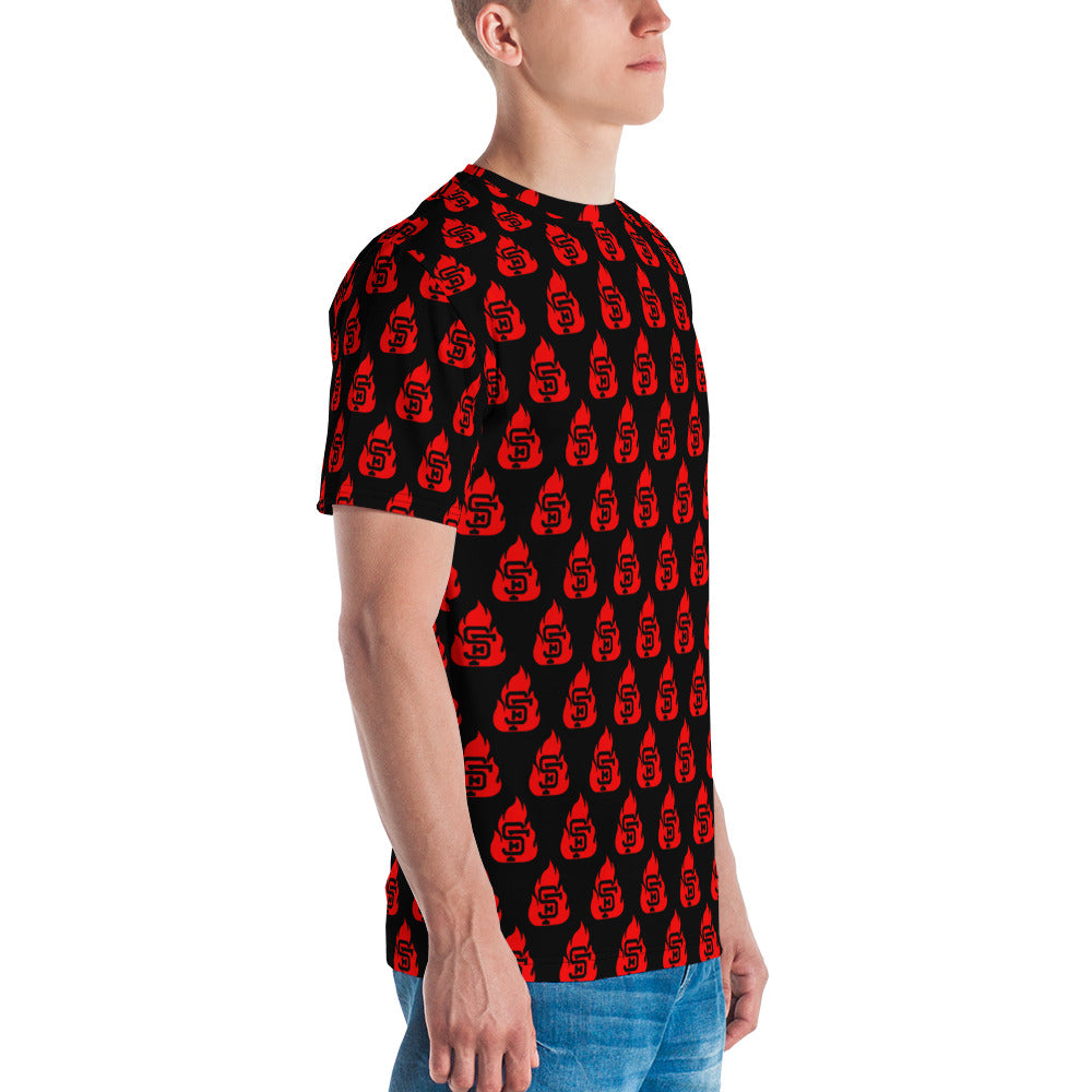 Men's Black & Red SF Flame All Over Print T-Shirt