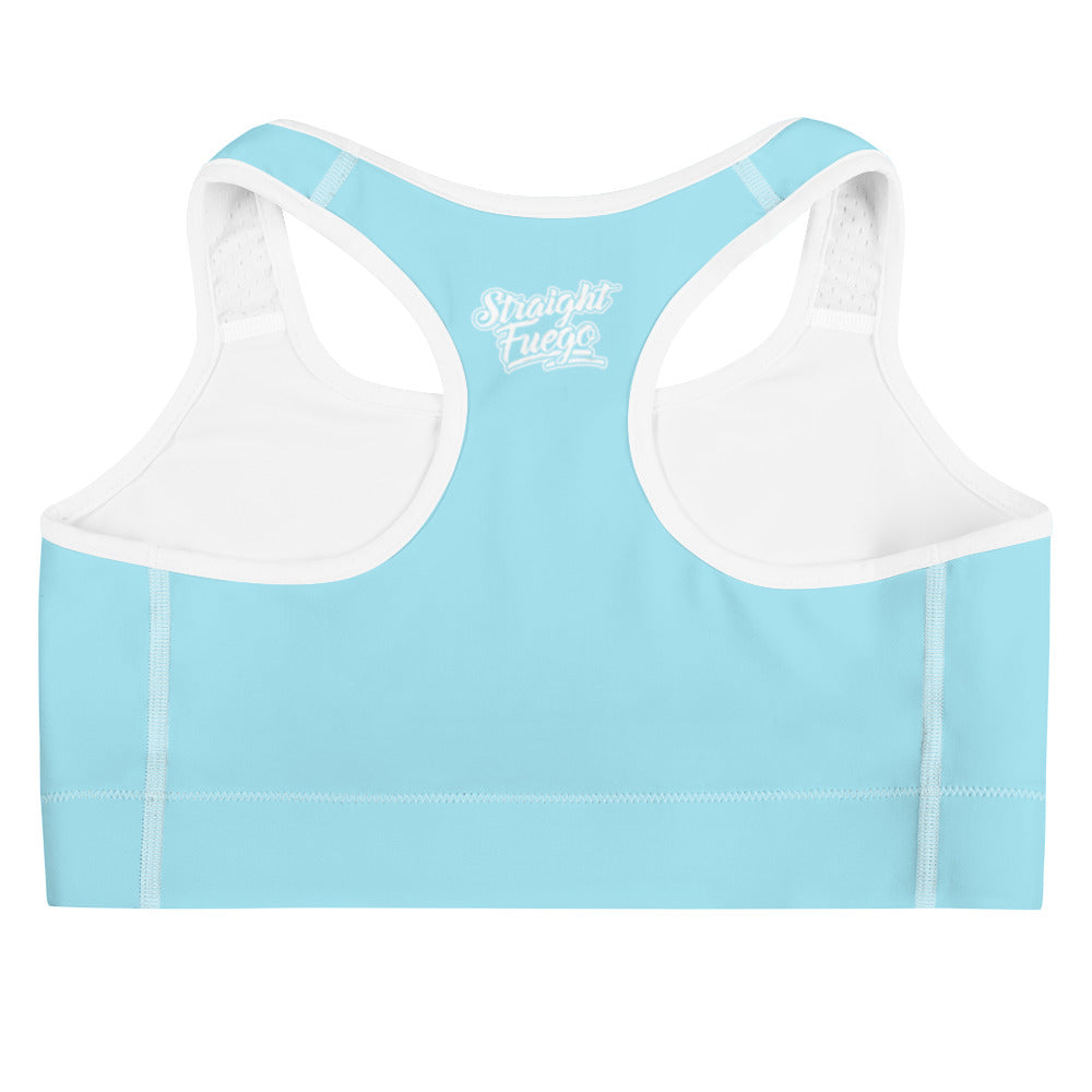 Baby Blue & White Straight Fuego Sports Bra