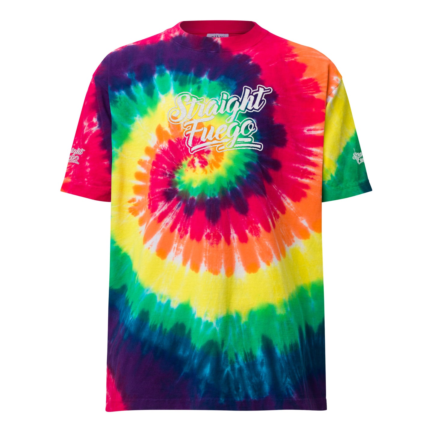 Men's Straight Fuego Over-Sized Embroidered Tie-Dye T-Shirt