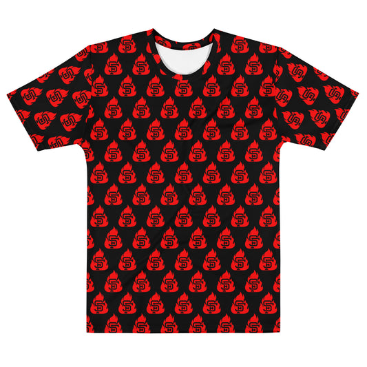 Men's Black & Red SF Flame All Over Print T-Shirt