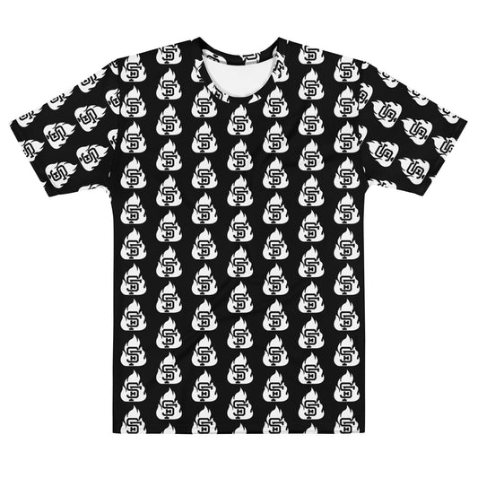 Men's Black & White SF Flame All Over Print T-Shirt